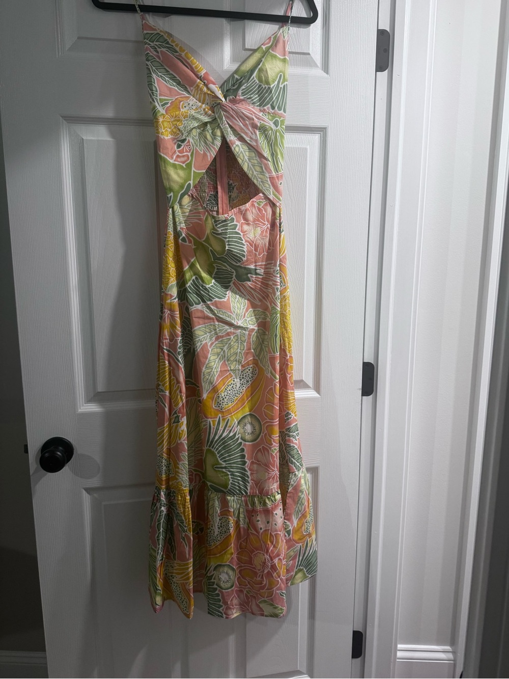 Kenny Flowers Floral Twist-Front Maxi Dress in Pink, Green & Yellow. Size XS